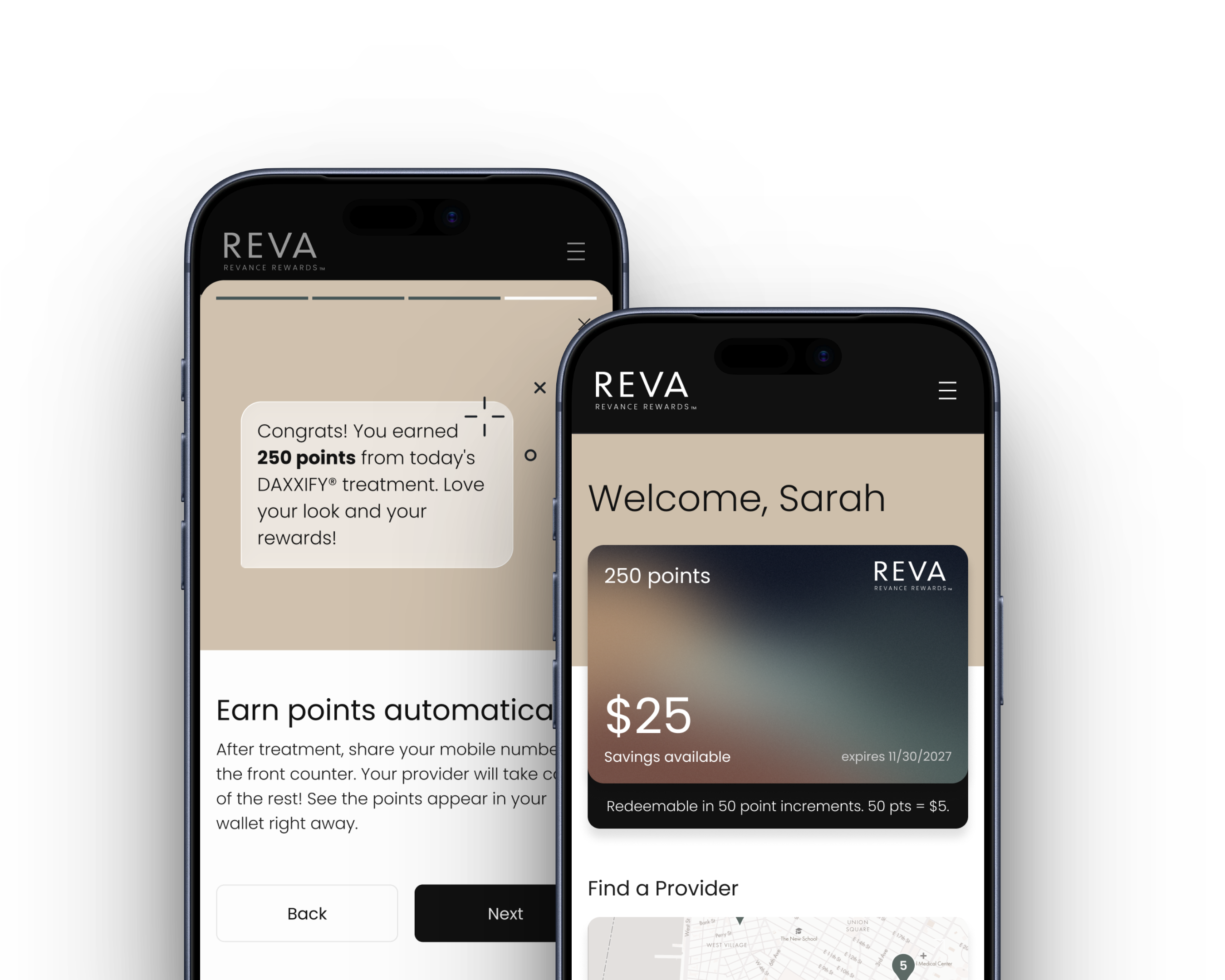 Example of a REVA account displaying on mobile phones.